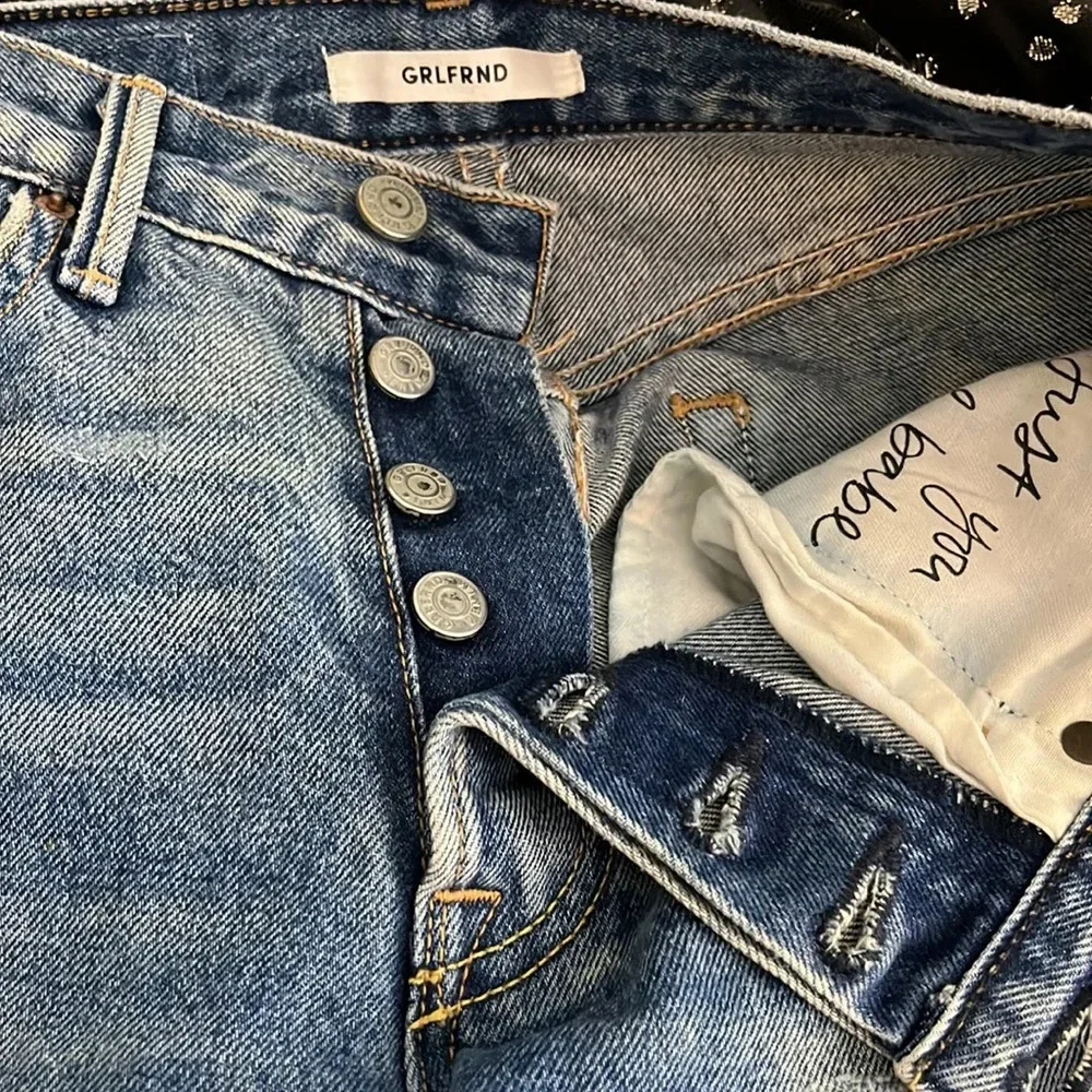 GRLFRND Karolina high rise distressed 5 pockets button fly denim size 24